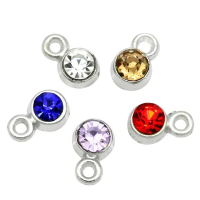 ❤ 20 X Silver Tone Mixed RHINESTONE 8mm X 5mm Charms Pendants Jewellery Making ❤ • £1.95