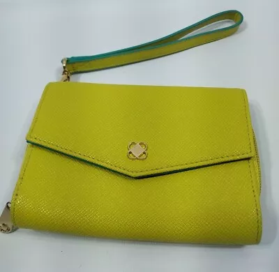 Miche Lime Green With Blue Trim Faux Leather Clutch Wallet Wristlet • $9