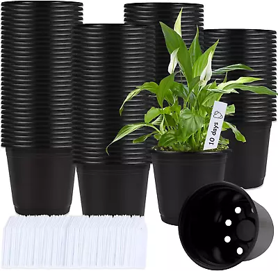 110 Pcs 0.5 Gallon Black Plastic Plant Nursery Pots 6 Inches Seed Starting Pots • $27.74