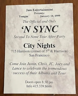 Nsync 1999 Private Party Invitation Joey JC Lance Chris Justin San Francisco • $20