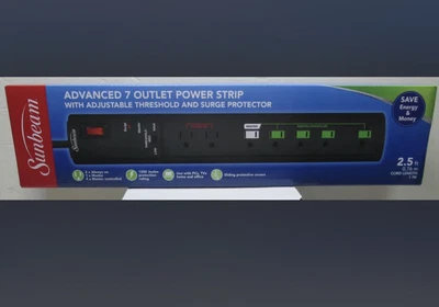 $7.99 • Buy Sunbeam Advance 7 Outlet Power Strip With Surge Protector - New