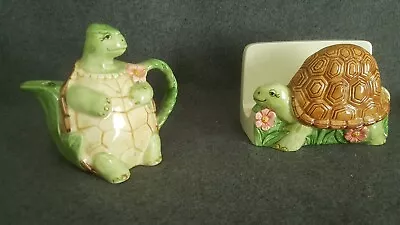 Otagiri “ Turtle Napkin Holder And Teapot Hand Painted Japan Mary Ann Baker • $15