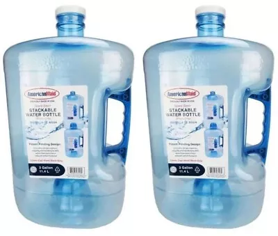 2 Pack 3 Gal Water Bottle Secure Liquid Jug Container BPA-Free Plastic Reusable • $18.50