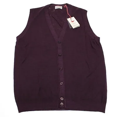 Gran Sasso Vintage NWT Cardigan Sweater Vest Size 52 US Large Solid Purple Wool • $187.49