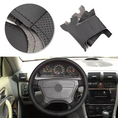 Black Leather Car Steering Wheel Cover For Mercedes Benz C W202 CL C140 E W210 • $14.87