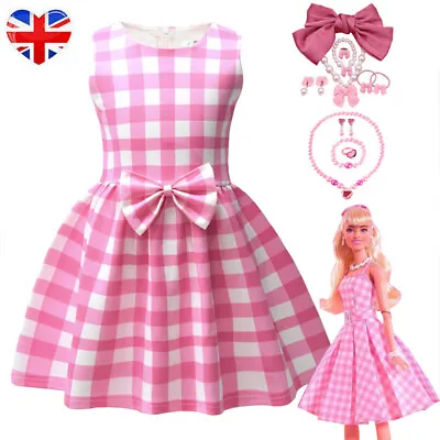 UK Kids Girls Barbie Costume Bowknot Skirt Princess Party Fancy Dress Up 3-9Year • £10.44