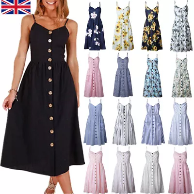 BOHO Womens Strappy Sun Dresses Summer Holiday Beach Midi Dress Plus Size 6-20 • £9.95