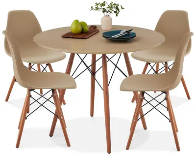 Dining Table Set Round 4 Chairs Breakfast Small Space Beige Mid Century Modern • $339.99