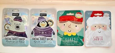 X4 Festive Christmas Character Printed Scented SHEET FACE MASK Beauty Masks Set • £9.99