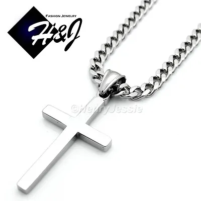 18 -36 MEN Stainless Steel 5mm Silver Cuban Curb Chain Necklace Cross Pendant*P • $20.69