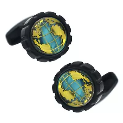 Round Premium Gold Black Cufflinks Globe Map Atlas Earth Shirt Fashion UK Seller • £19.99