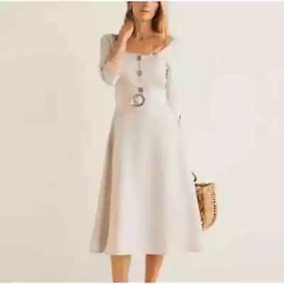 Mango Tan Linen Belted Midi Dress Size 4 • $38