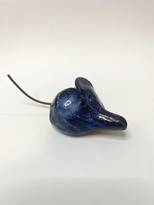 £8.99 • Buy Unusual Pottery Mouse Sculpture Studio Cobalt Blue Glaze Leather Tail Curio 
