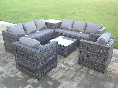 Fimous 8 Seater Wicker Outdoor Rattan Garden Furniture Sets Chair 2 Coffee Table • £729