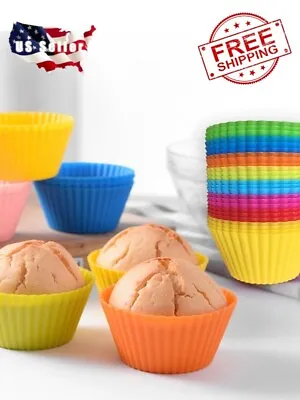 $5.89 • Buy 12 Pcs Silicone Cake Muffin Chocolate Cupcake Liner Baking Cup Cookie Mold