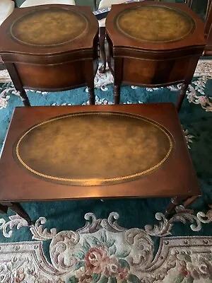 Vintage Leather Top End Tables And Coffee Table  1950’s Excellent Condition • $700