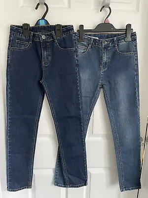 £8.96 • Buy Kids Blue BHS Flipback Dark Mid Wash Straight Slim Denim Jeans X 2 - Age 9-10yrs