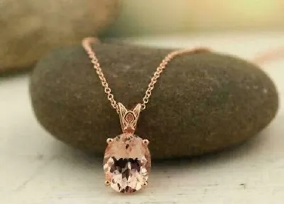 2.00Ct Oval Cut Peach Morganite Solitaire Women's Pendant 14K Rose Gold Plated. • $104.99