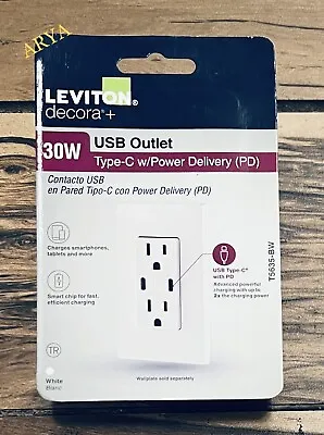 Leviton T5635-W USB Dual Type-C With Power Delivery (PD) In-Wall Charger With 15 • $23.99