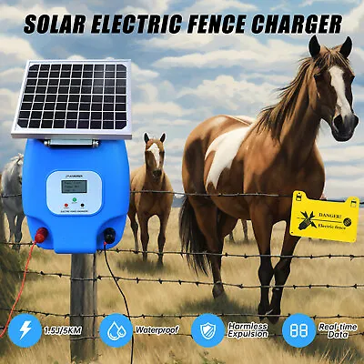 1.5J Solar Power Charger 5KM Electric Fence Energiser Energizer Farm Animal Pet • $189.99