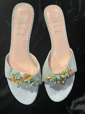 Elle Slip On Pastel Floral Embellishments Kitten Heels Light Blue 8M Shoes • $39.99