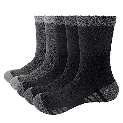  Men's Fuzzy Socks Cozy Fluffy Sleep Bed Socks Winter Warm 6-9 Black+grey • $30.36