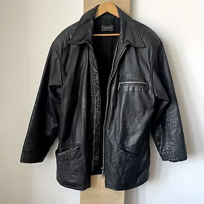 Vintage Versace Mens Leather Jacket Black Size XXL Distressed • $98