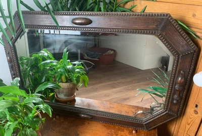 £39.99 • Buy Vintage Victorian Carved Oak Bevelled Octagonal Hall Wall Mirror Af 32  X 20 