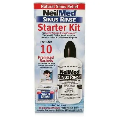 NeilMed Sinus Rinse Starter Kit Nasal Irrigation Relief All Natural 10 Sachets • £13.49