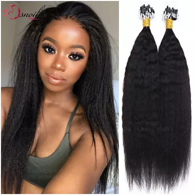 Kinky Straight YAKI Micro Links Loop Ring I Tip Human Hair Extensions Pre Bonded • $59.52