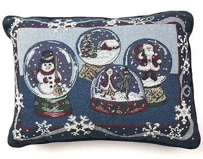 Christmas Snow Globe Pillow 16x11 Tapestry Vintage Throw Santa Snowmen Holiday • $4.40