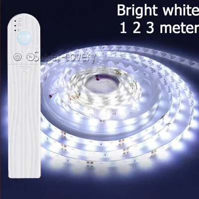 White PIR Motion Sensor LED Strip Light Battery Powered Stairs Cabinet Closet • £7.57