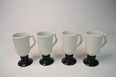 4 Vintage Hall 1272 Pedestal Irish Coffee Mugs Cups Black  White MCM Retro Cocoa • $24.95