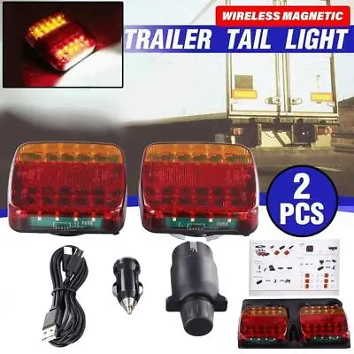 Wireless Led Rear USB Tail Lights Battery Operated Magnetic Tow Towing Trailer • $83.41