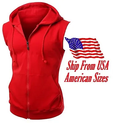 New Men's Red Vest Zipper Hoodie Sweatshirt Biker Gym MMA Boxing Workout Beast • $19.99