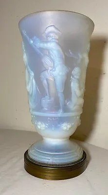 Tall Vintage Opalescent Sabino Cameo Glass Brass Electric Vase Table Lamp Opal • $779.99