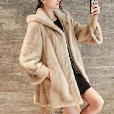 Plush Winter Imitation Mink Fur Coat Women's Loose Hooded Jacket Outwear Parka • $116.98