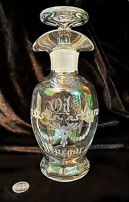 Decorative Etched Cruet Glass Bottle Oil & Vinegar Decanter Bottle With Stopper • $14.99