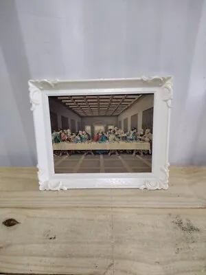 Vtg Victorian Style LAST SUPPER White Plastic Ornate Framed Print PICTURE 8x10 • $20