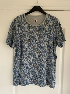 Mens Pretty Green Paisley T Shirt. Mod. Liam Gallagher. Blue / Grey. Small. • £4.99