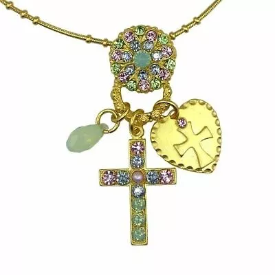 Mariana Handmade Swarovski Crosses Flower Pendant Gold Necklace Pink 52021 1028 • $88