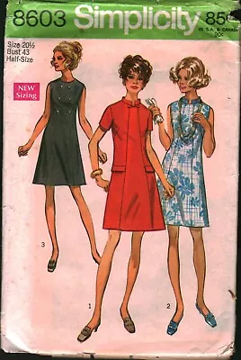 8603 Vintage Simplicity SEWING Pattern Misses One Piece Dress Half Sizes 1960s • $5.59