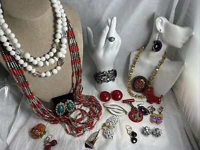 Lovely Vintage Jewelry Lot Bakelite Coral Trifari 1928 Brand Gold Filled • $133.20