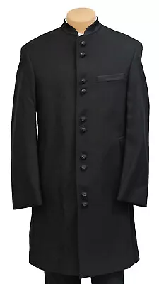 New Men's Black Mandarin Collar Tuxedo Frock Coat Long Western Duster 40R • $49.99