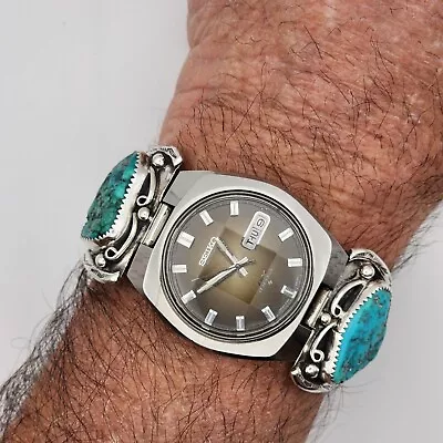 Native American Mens Sterling Silver Turquoise Band (marked) And Seiko Watch • $499