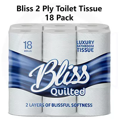 Bliss Luxury Quilted Toilet Tissue Rolls Sheet Paper 2 Ply Pack Of 18 Rolls • £13.99