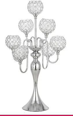 Silver Candle Holder Table Centerpiece 7 Arm Tall Crystal Candelabra Stand EID  • £54.99