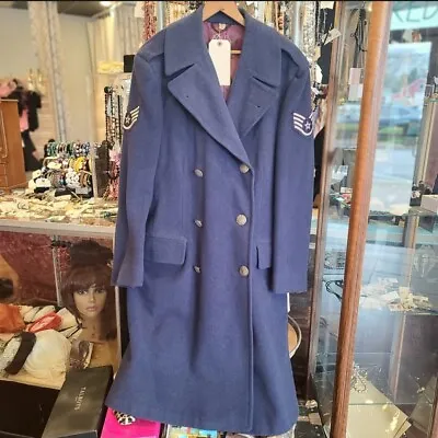 50's Vintage US Air Force Blue 100% Wool Peacoat Pewter Buttons Sz 36L Overcoat • $40