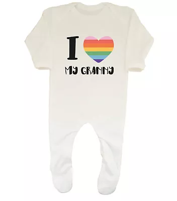 Pride Rainbow Heart Baby Grow Sleepsuit I Love My Granny LGBTQ+ Boys Girls Gift • £9.99