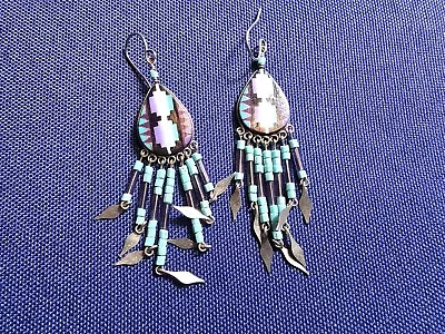 Grandma Grabe's Beautiful Vintage Southwest Style Silver Tone Seed Bead Earrings • $0.75